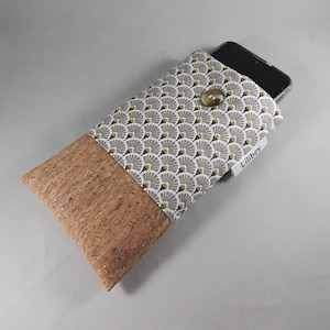 housse/étui téléphone/étui lunettes/étui en liège/coton enduit taupe/blanc/noir/or/tissu liège/cuir Cor/idee de cadeau