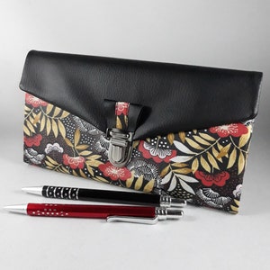 portefeuille femme/porte-chéquier/porte-cartes/porte-papiers/coton enduit imprimé fleurs/noir/rouge/blanc/or/similicuir noir/cadeau femme
