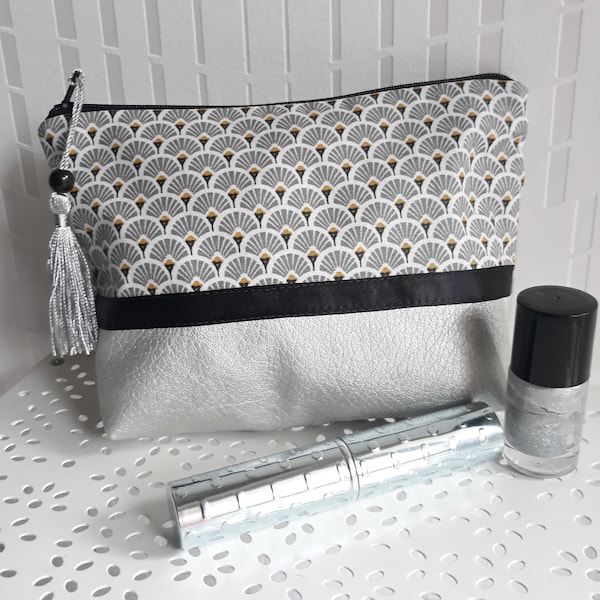 pochette à maquillage/trousse/cadeau femme/coton enduit imprimé gris/or/noir/blanc/doublée en coton