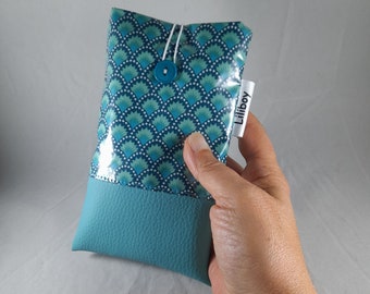 Niebieskie, powlekane bawełniane etui na telefon, turkusowe etui na okulary ze sztucznej skóry