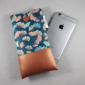 étui en France/téléphone portable/étui pour lunettes /coton enduit ginkgo/bleu/orange/turquoise/blanc/similicuir cuivré/cadeau femme image 3