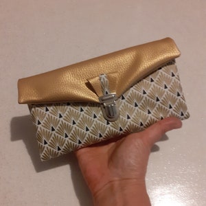compagnon de sac/portefeuille/porte chéquier/étui carte/papier/portemonnaie/coton enduit paon or/similicuir or clair/cadeau femme
