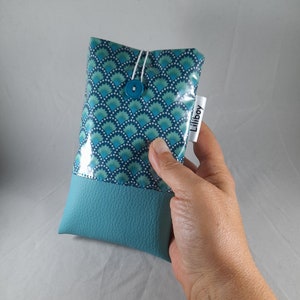 étui en France/étui telefoon/étui lunettes /katoen enduit brillant bleu/similicuir bleu turquoise/cadeau femme/cadeau homme