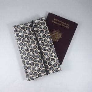 étui passeport/portefeuille femme/porte-cartes/étui carte grise/permis/cadeau femme/coton enduit riad noir/or/blanc/similicuir or