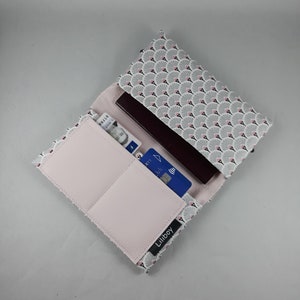 étui passeport/portefeuille femme/porte-cartes/étui carte grise/permis/cadeau femme/coton enduit éventail argent/rose/blanc/noir/simili rose