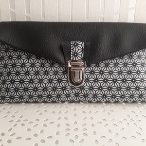 portefeuille femme/cadeau femme/coton enduit/gris/noir/simili cuir noir/porte-cartes/porte-chéquier/porte-papiers/porte-monnaie