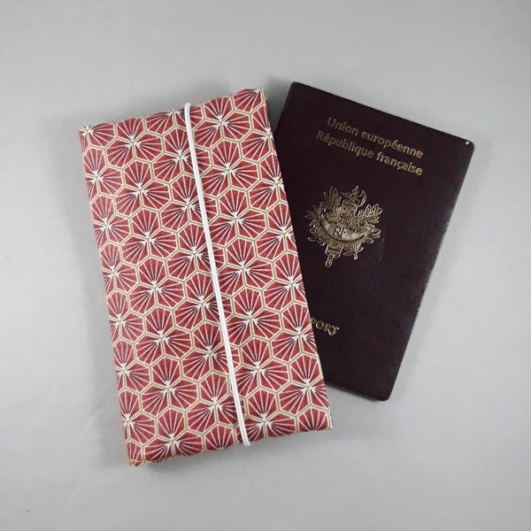 étui passeport/portefeuille femme/porte-cartes/étui carte grise/permis/cadeau femme/cadeau homme/coton enduit rouge/or/blanc/similicuir or