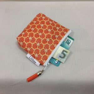 Porte-monnaie zippé femme/porte-cartes/coton enduit riad orange/or/blanc/similicuir orange/liège pailletté or/cuir Cork/cadeau femme