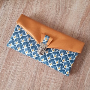 compagnon de sac/portefeuille complet/porte chéquier/étui carte/papier/portemonnaie/similicuir or/coton enduit bleu/or/blanc/cadeau femme