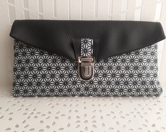 portefeuille femme/cadeau femme/coton enduit/gris/noir/simili cuir noir/porte-cartes/porte-chéquier/porte-papiers/porte-monnaie