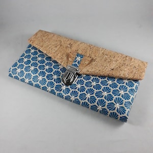 compagnon de sac/portefeuille/porte-chéquier/porte-cartes/porte-papiers/coton enduit bleu/blanc/or/liège pailleté or/cadeau femme