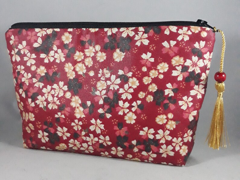 pochette femme/trousse maquillage/coton enduit imprimé fleurs/liberty/rouge/jaune/noir/blanc/or/similicuir noir/idée cadeau femme image 4