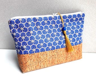 trousse maquillage en liège pailleté et coton enduit imprimé