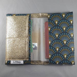 étui passeport France/portefeuille/étui carte grise/permis/cadeau femme/coton enduit/simili paillettes or