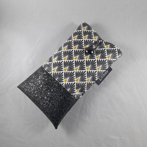 étui à lunette/housse téléphone/étui Iphone/coton enduit noir/or/similicuir pailleté noir/cadeau femme