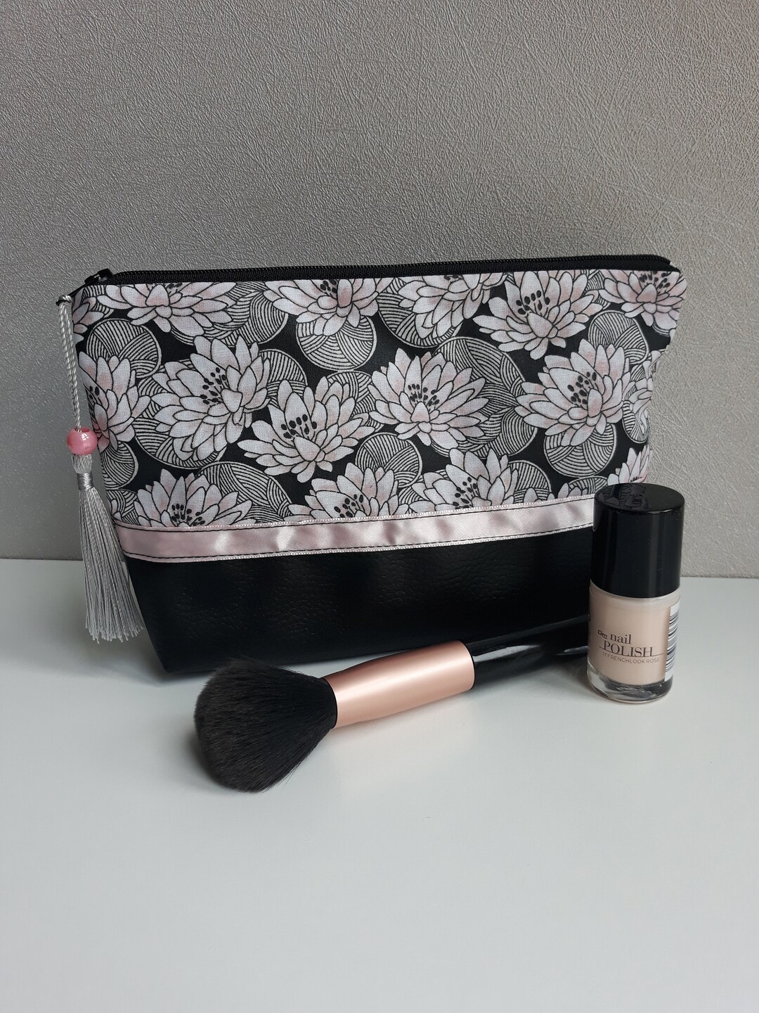 Pochette De Maquillage Matelassée Vintage - Doré, Rayé Noir/argenté - Fait Main En France