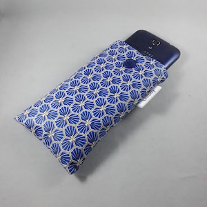 etui/huis voor draagbare telefoon of voor lunettes/cadeau femme/coton enuit imprimé bleu/or/blanc/doublure molletonnée/étui Iphone
