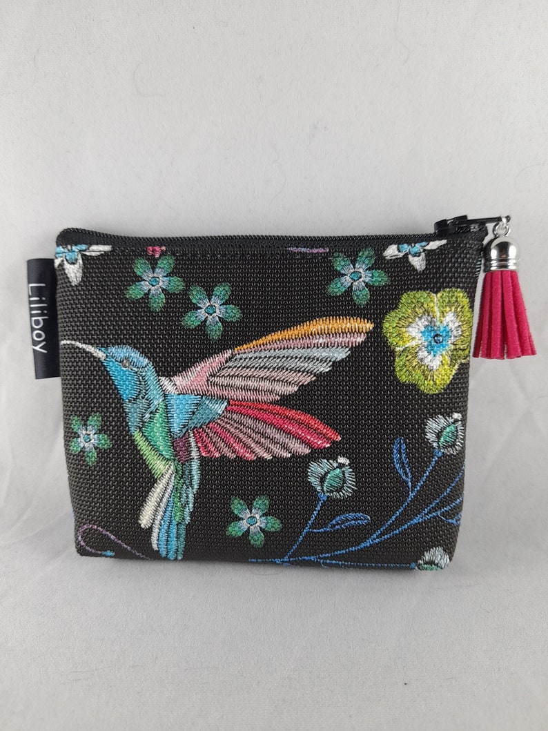 Porte-monnaie zippé femme/porte-cartes/similicuir colibris noir/bleu/rose/vert/cadeau femme/accessoire de sac/bourse/cadeau fête des mères image 4