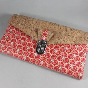 portefeuille en France/portefeuille liège/coton enduit imprimé/rouge corail/blanc/or/liège pailleté or/cadeau femme