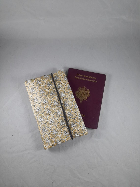 Étui Passeport En France/portefeuille Femme/étui Carte Grise/permis/cadeau  Homme Ou Femme/coton Enduit Riad Or/noir/blanc/similicuir Noir 