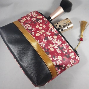 pochette femme/trousse maquillage/coton enduit imprimé fleurs/liberty/rouge/jaune/noir/blanc/or/similicuir noir/idée cadeau femme image 6