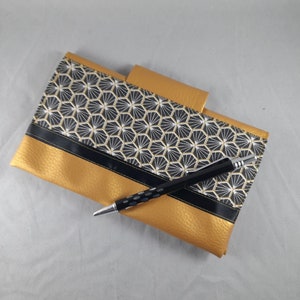 porte-chéquier en France/porte-carte/cadeau femme/coton enduit imprimé noir/or/blanc/similicuir or