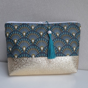 trousse maquillage/coton enduit/bleu nuit/blanc/bronze/vert/simili cuir pailleté or/idée de cadeau femme