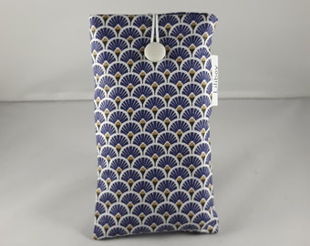 housse/étui pour téléphone portable/étui pour lunettes/coton enduit éventails bleu indigo/blanc/noir/or