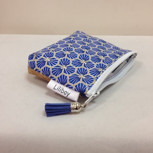 Porte-monnaie femme/porte-cartes/coton enduit riad bleu/or/blanc/similicuir bleu/liège pailletté or/cuir Cork/cadeau femme