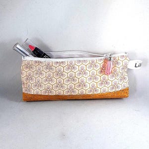 trousse école/petite trousse maquillage femme/trousse vapoteuse/coton enduit rose/or/blanc/liège/trousse liège
