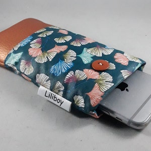 étui en France/téléphone portable/étui pour lunettes /coton enduit ginkgo/bleu/orange/turquoise/blanc/similicuir cuivré/cadeau femme image 5