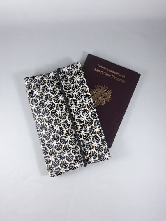 Étui Passeport/portefeuille Femme/porte-cartes/étui Carte Grise/permis/cadeau  Femme/coton Enduit Riad Noir/or/blanc/similicuir Or 