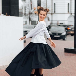 Black maxi cotton skirt, gothic skirt, japanese streetwear skirt, sun multilayered skirt, long natural skirt, loose roomy skirt