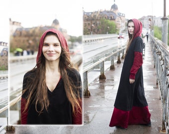 Vestido de lino transformable: túnica medieval con capucha y cinturones