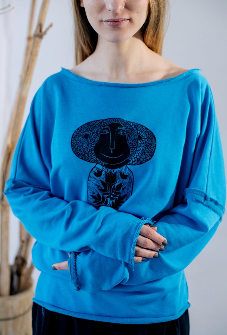 Handbedrucktes Sweatshirt mit Affen, Hipster-Pullover mit Affen, trending ästhetisches Sweatshirt, handgemachtes Sweatshirt, benutzerdefinierte Pullover Bild 8
