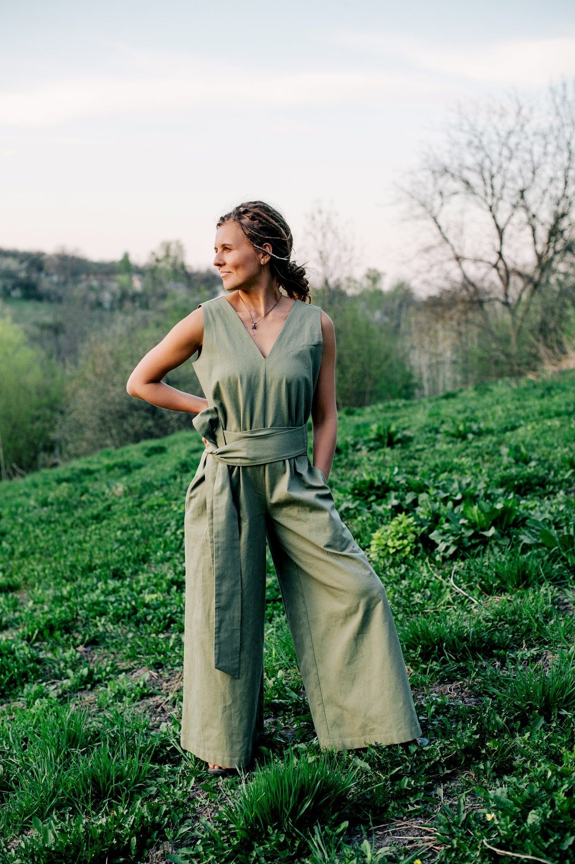 linen short overalls
