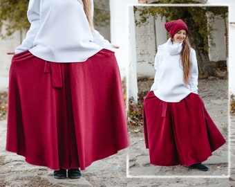 Red  pants skirt - Wide leg pants - Cotton pants - Maxi casual pants - Boho loose - Womens palazzo pants - Woman plus size Trousers