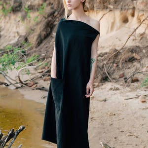 Black Linen Dress, Natural Organic Summer Clothes, Women's Everyday Wear, Eco-friendly Fashion image 4