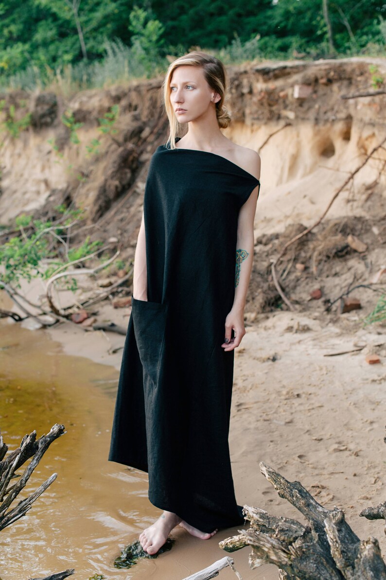 Black Linen Dress, Natural Organic Summer Clothes, Women's Everyday Wear, Eco-friendly Fashion image 4