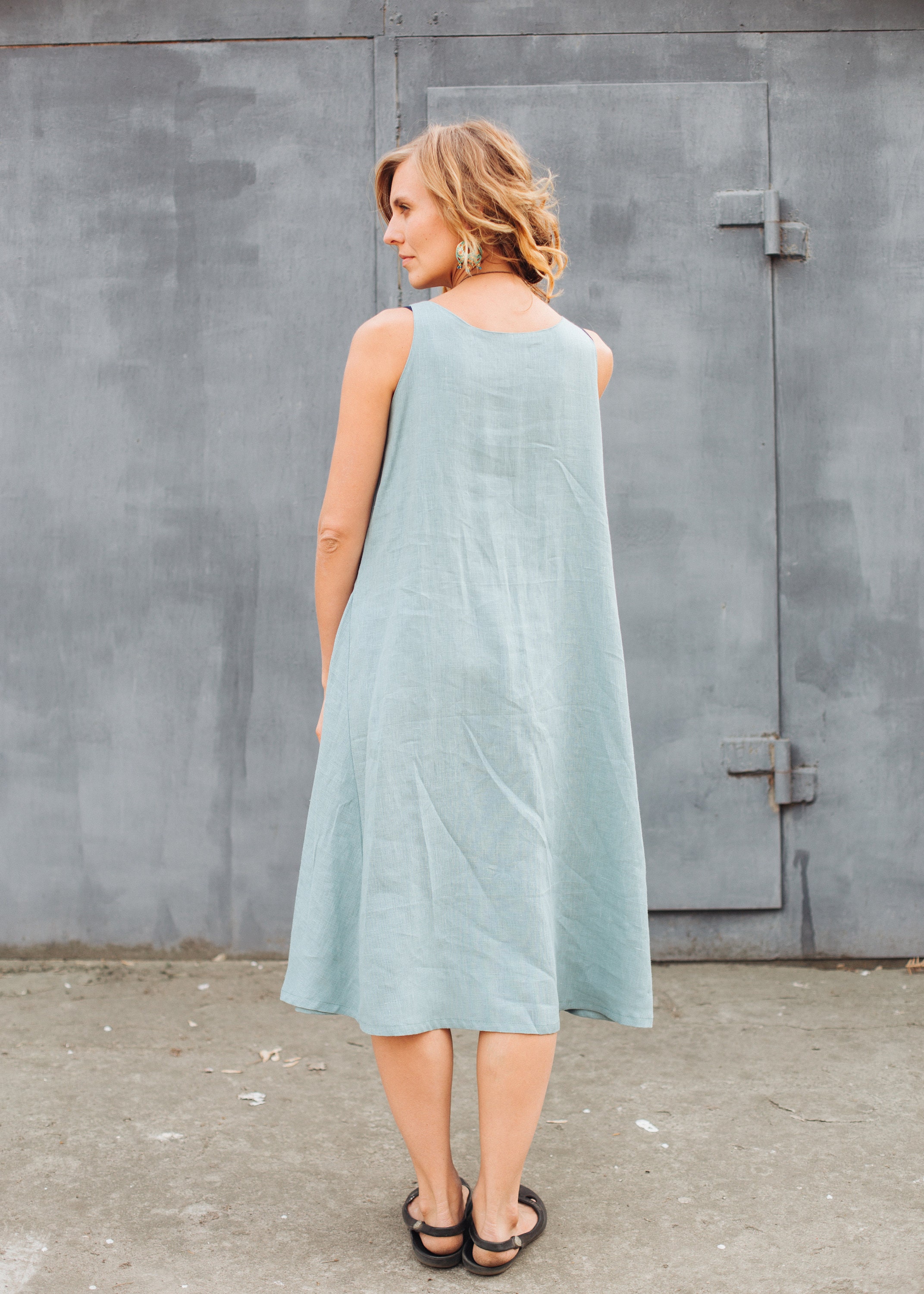 Linen Dress. Blue Dress. A Line Dress. Double Layer Dress With Etsy