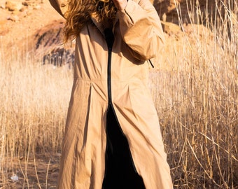 Desert coat, spring summer autumn boho raincoat, long zipper coat made of raincoat fabric, trench coat, raincoat, long raincoat