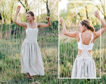 Leinen Maxi Sommerkleid: Langes Sommerkleid, Boho Göttin Kleidung