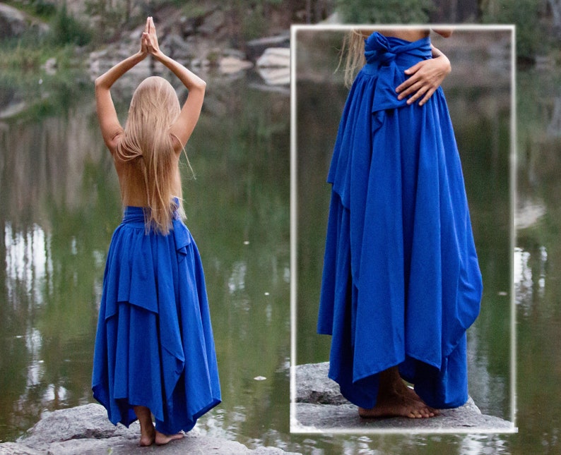 Blue Cotton Skirt Layered Skirt Ruffle Gypsy & Hippie Etsy
