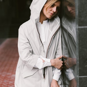 Midi beige waterproof trench coat, oversized raincoat, waterproof coat, waterproof jacket, hooded raincoat, alternative raincoat image 3