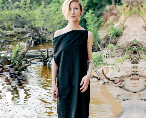 Black Linen Dress Natural Summer 