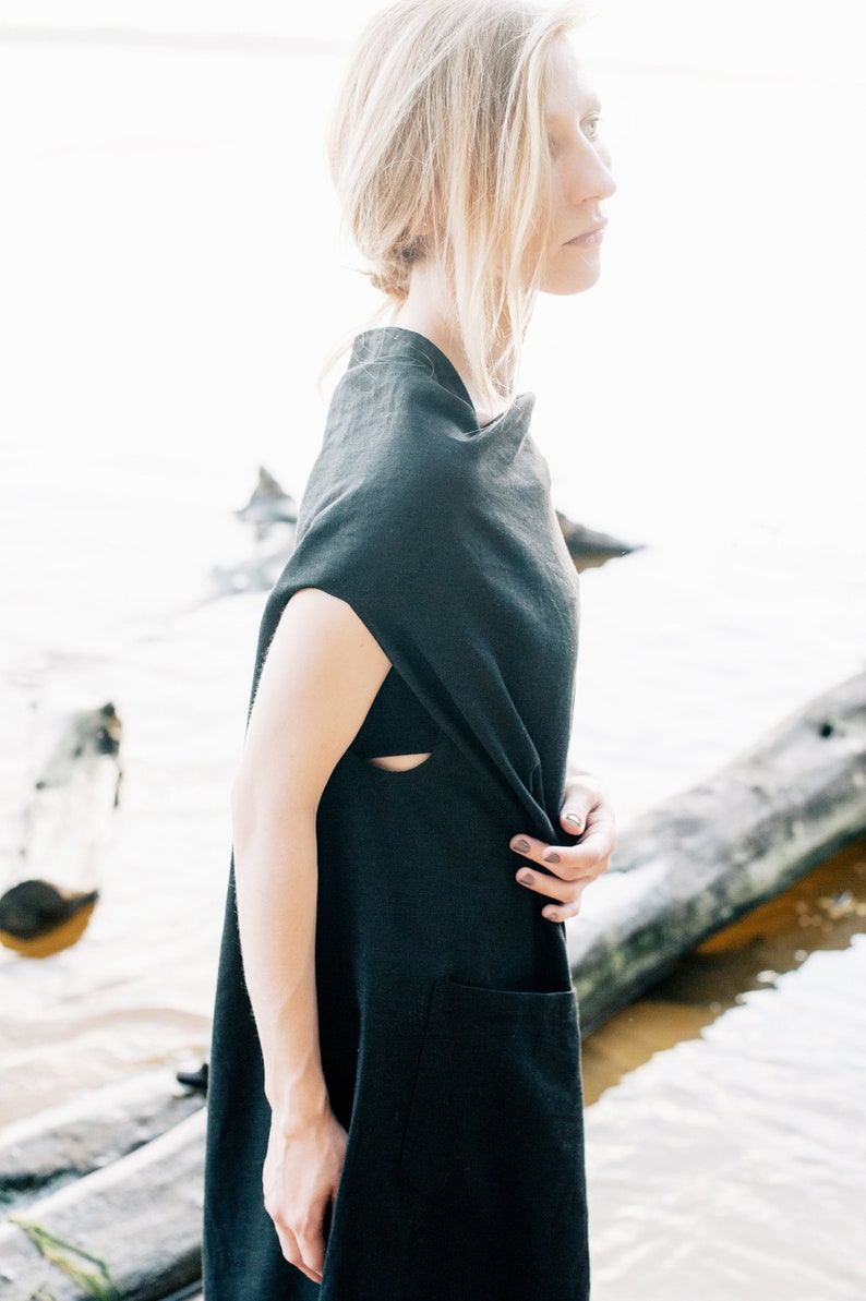 Black Linen Dress, Natural Organic Summer Clothes, Women's Everyday Wear, Eco-friendly Fashion image 7