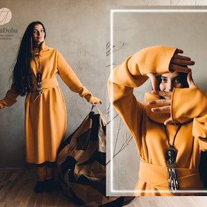 Abito lungo caldo da donna, abito caldo confortevole con cappuccio, abito invernale spesso, abito in felpa, abito maglione, abito maxi invernale, abito casual