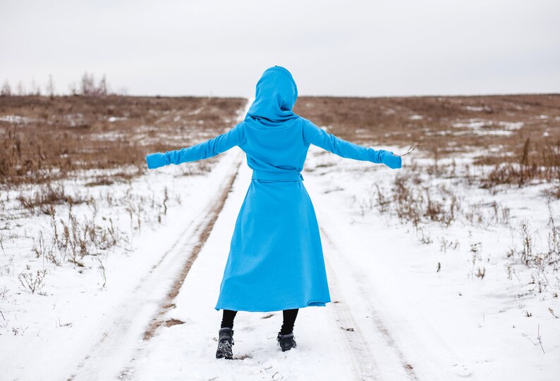 Warm Casual Dress Blue Winter Dress Blue Boho Dress Etsy