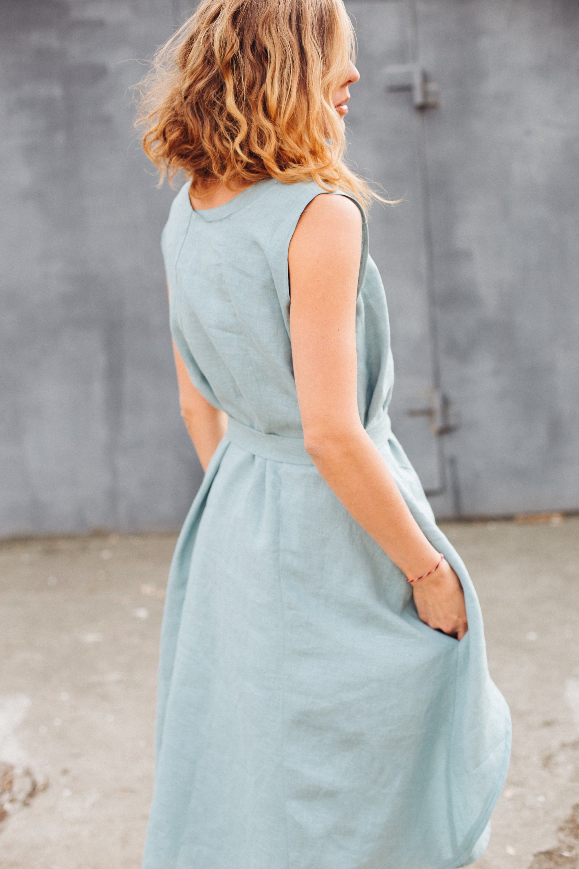 Linen dress. Blue dress. A line dress. Double layer dress with | Etsy