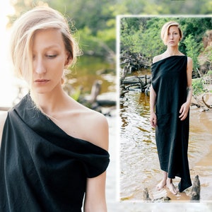 Black Linen Dress, Natural Organic Summer Clothes, Women's Everyday Wear, Eco-friendly Fashion image 1